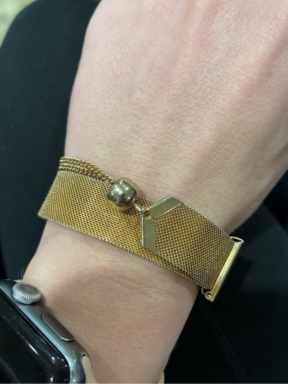 Vintage Victorian Revival Gold Mesh Slider Tassel Bracelet